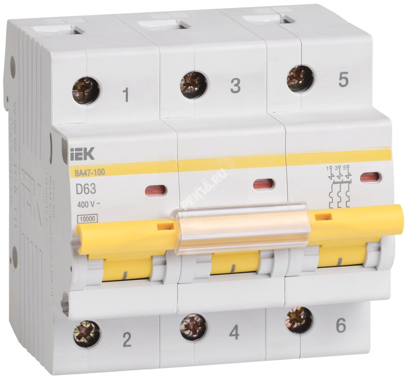 Выключатель автоматический трехполюсный 63А D ВА47-100 10кА