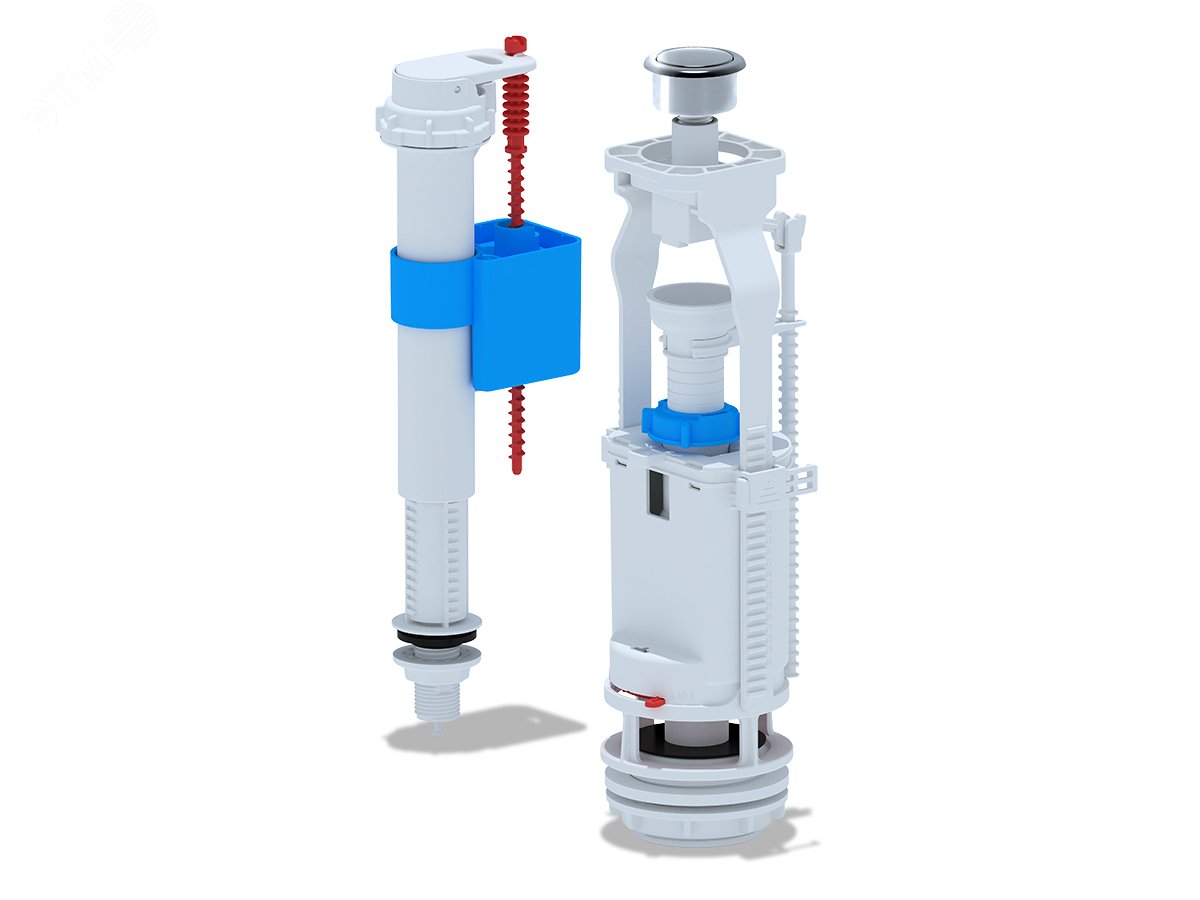 Набор для бачка унитаза с нижней подводкой 1/2′ с пластиковым щтуцером кнопка хром