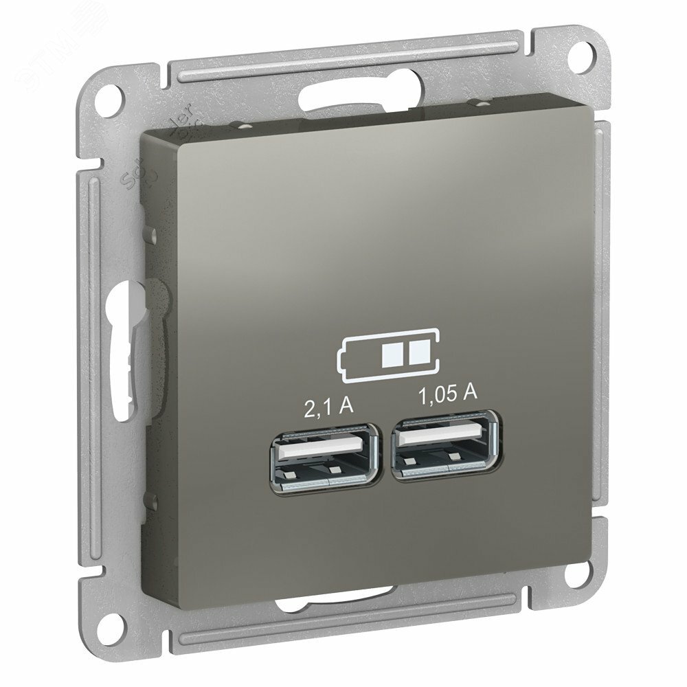 Купить Розетка ATLASDESIGN USB 5В 1 порт x 2,1 А 2 порта х 1,05 А механизм сталь в Казани Розетка ATLASDESIGN USB 5В 1 порт x 2,1 А 2 порта х 1,05 А механизм сталь