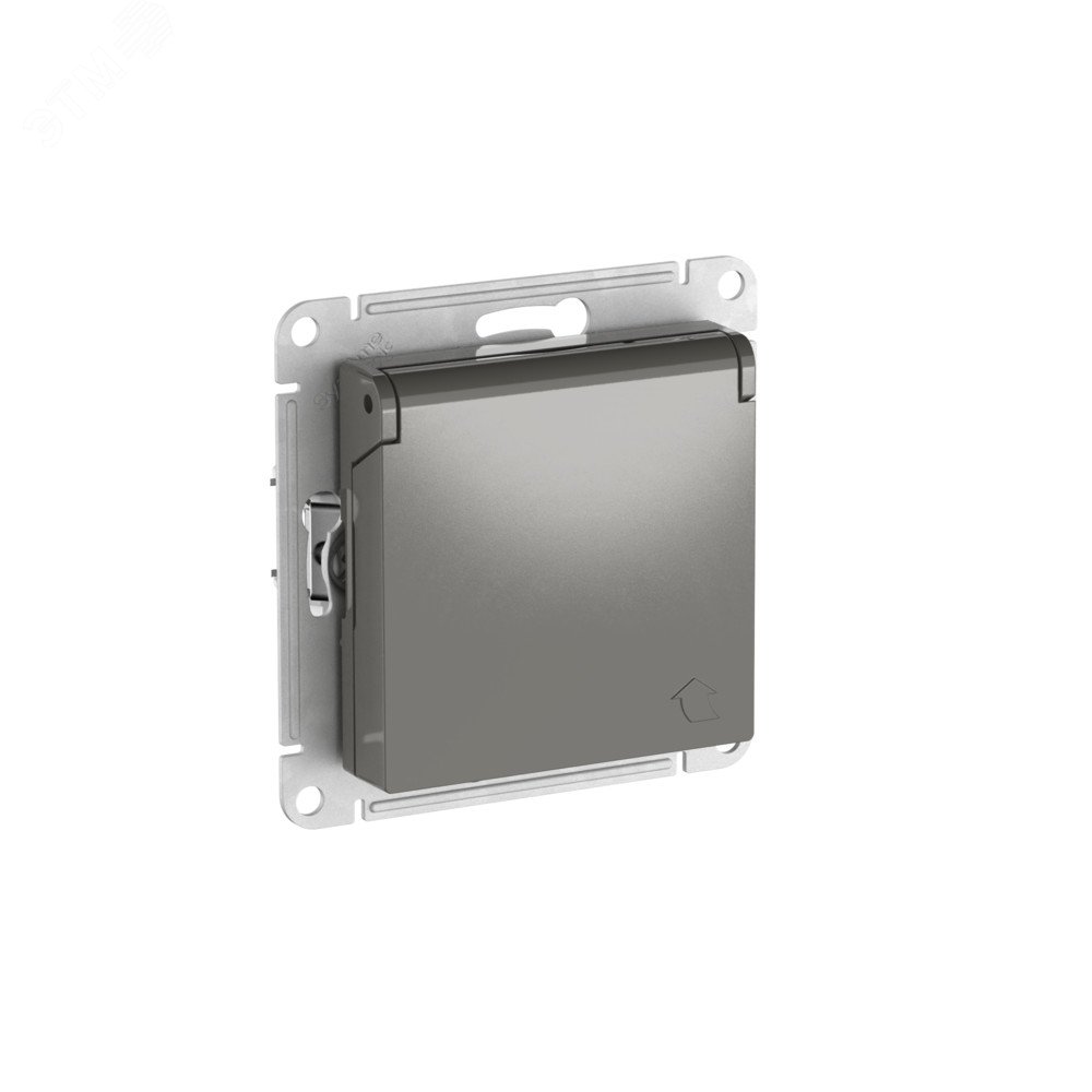 ATLASDESIGN РОЗЕТКА с заземл. со шторк. с крышкой,16А,IP20, быстрозажимные клеммы, СТАЛЬ
