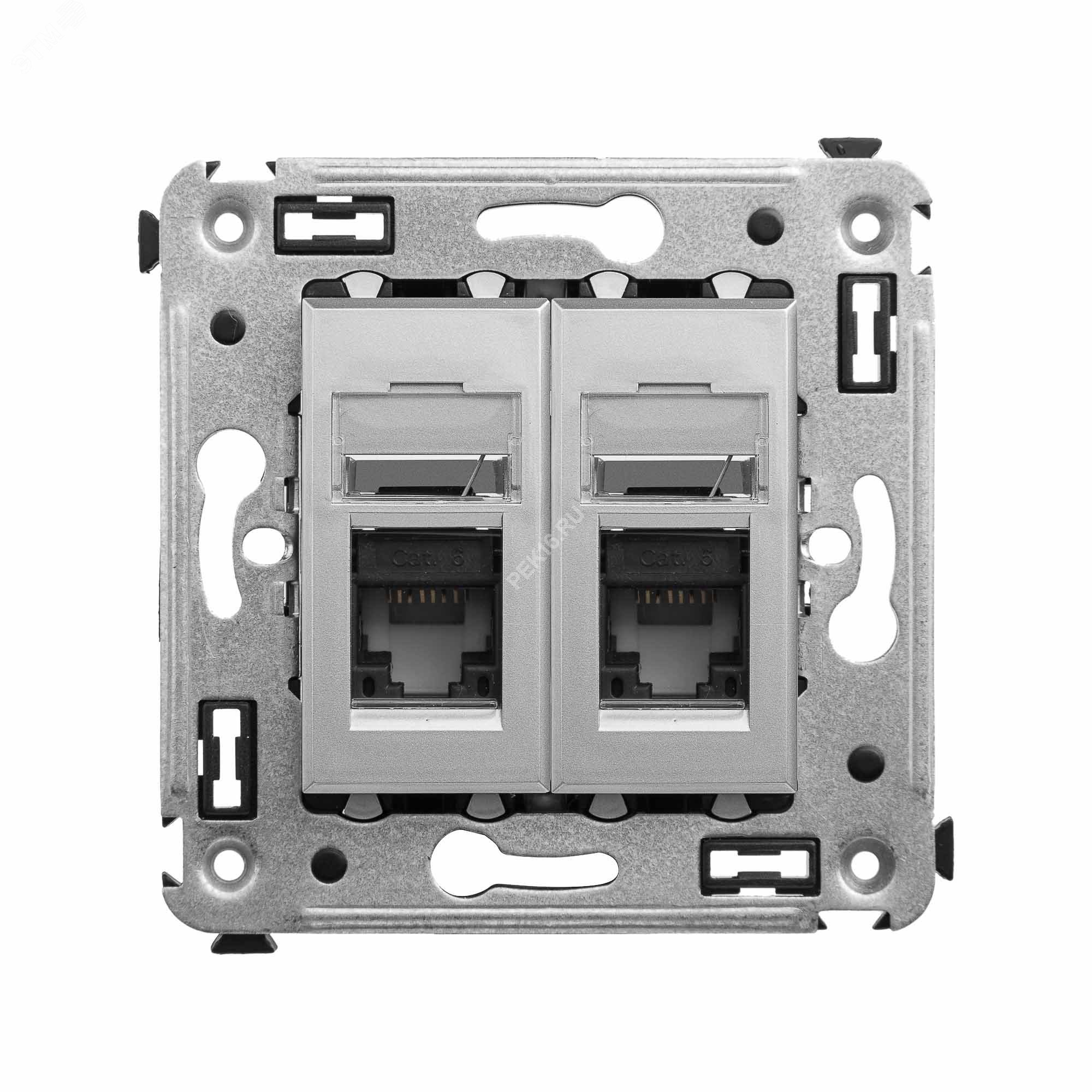 Компьютерная розетка RJ-45 в стену, кат.6 двойная,Avanti, Закаленная сталь