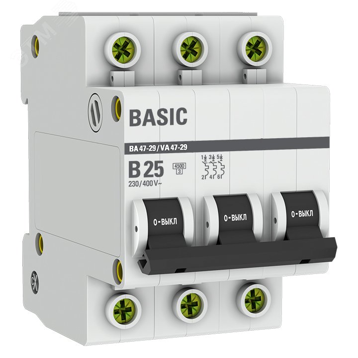 Автоматический выключатель 3P 25А (B) 4,5кА ВА 47-29 EKF Basic