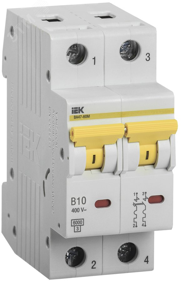 Выключатель автоматический ВА47-60M 2Р 10А 6кА B IEK