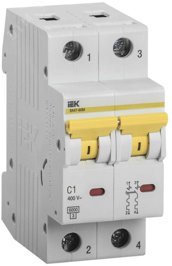 Выключатель автоматический ВА47-60M 2Р 1А 6кА С IEK