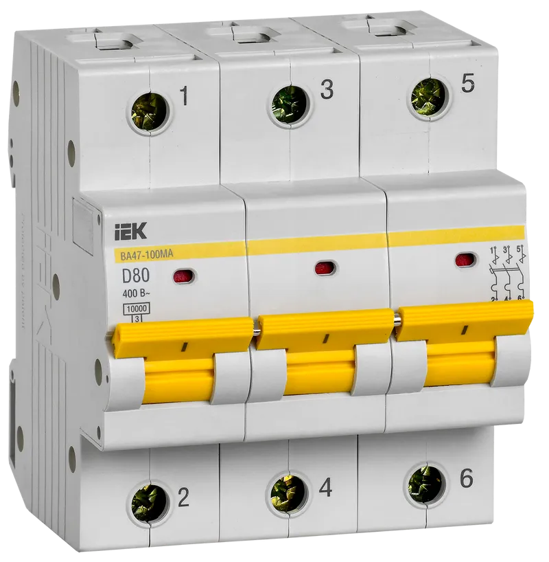 Автоматический выключатель ВА47-100МА без         теплового расцепителя 3P 80А 10кА D IEK