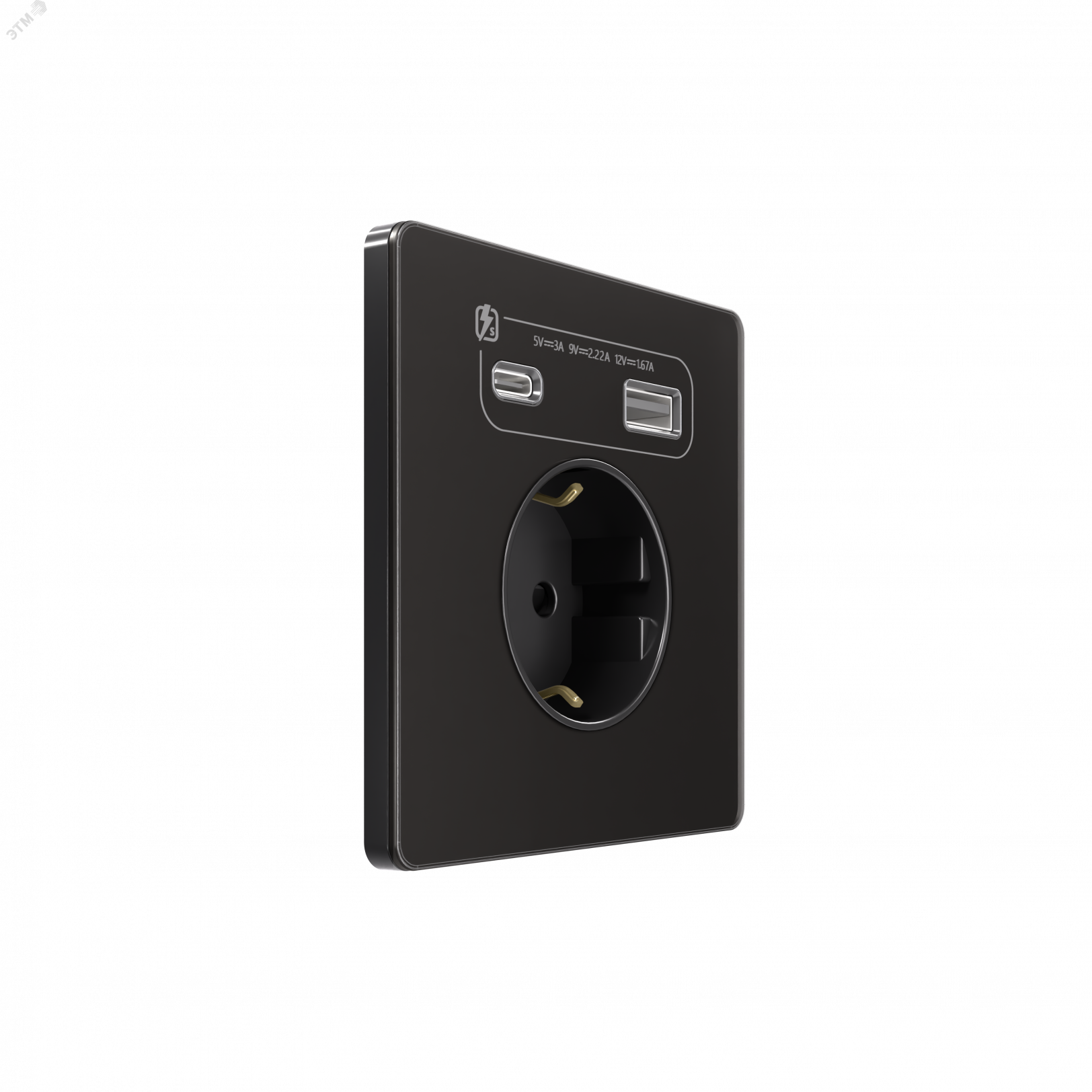 Розетка С/У с ЗК и зар.устр.USB А+С 20Вт (250В, 16А, защит.шторки), Полярная ночь , Systeme Infinity
