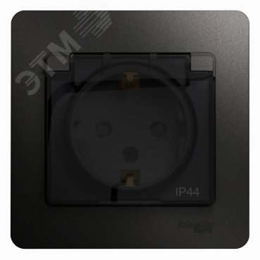 Купить GLOSSA Розетка с заземлением со шторками с крышкой IP44 антрацит в сборе в Казани GLOSSA Розетка с заземлением со шторками с крышкой IP44 антрацит в сборе