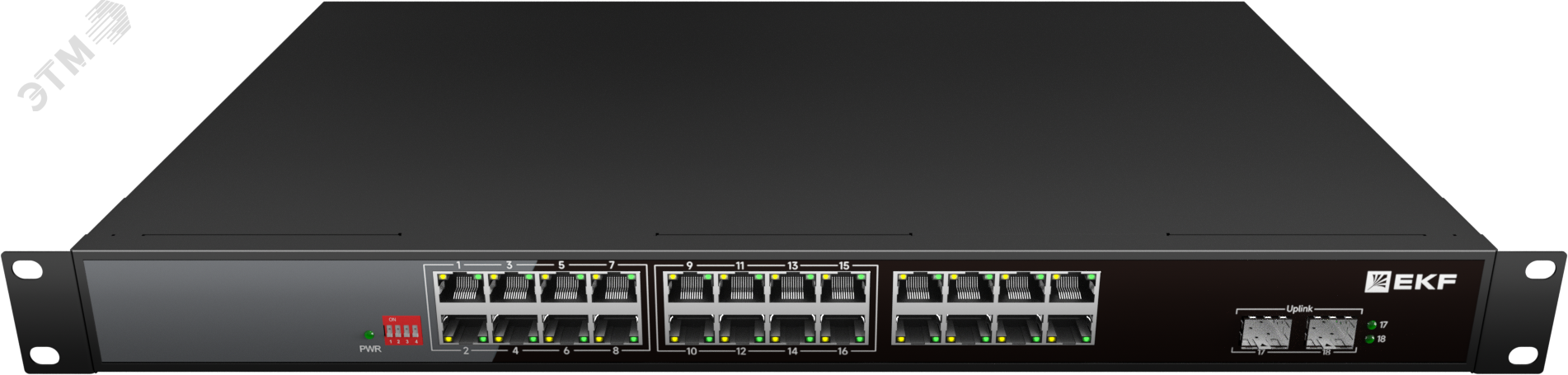 Коммутатор промышленный неуправляемый U-2GX/SFP-24GTP-R, 2 порта 1000Base-X SFP, 24 порта 10/100/1000Base-T(X) RJ45 c PoE, монтаж в 19» стойку TSX EKF