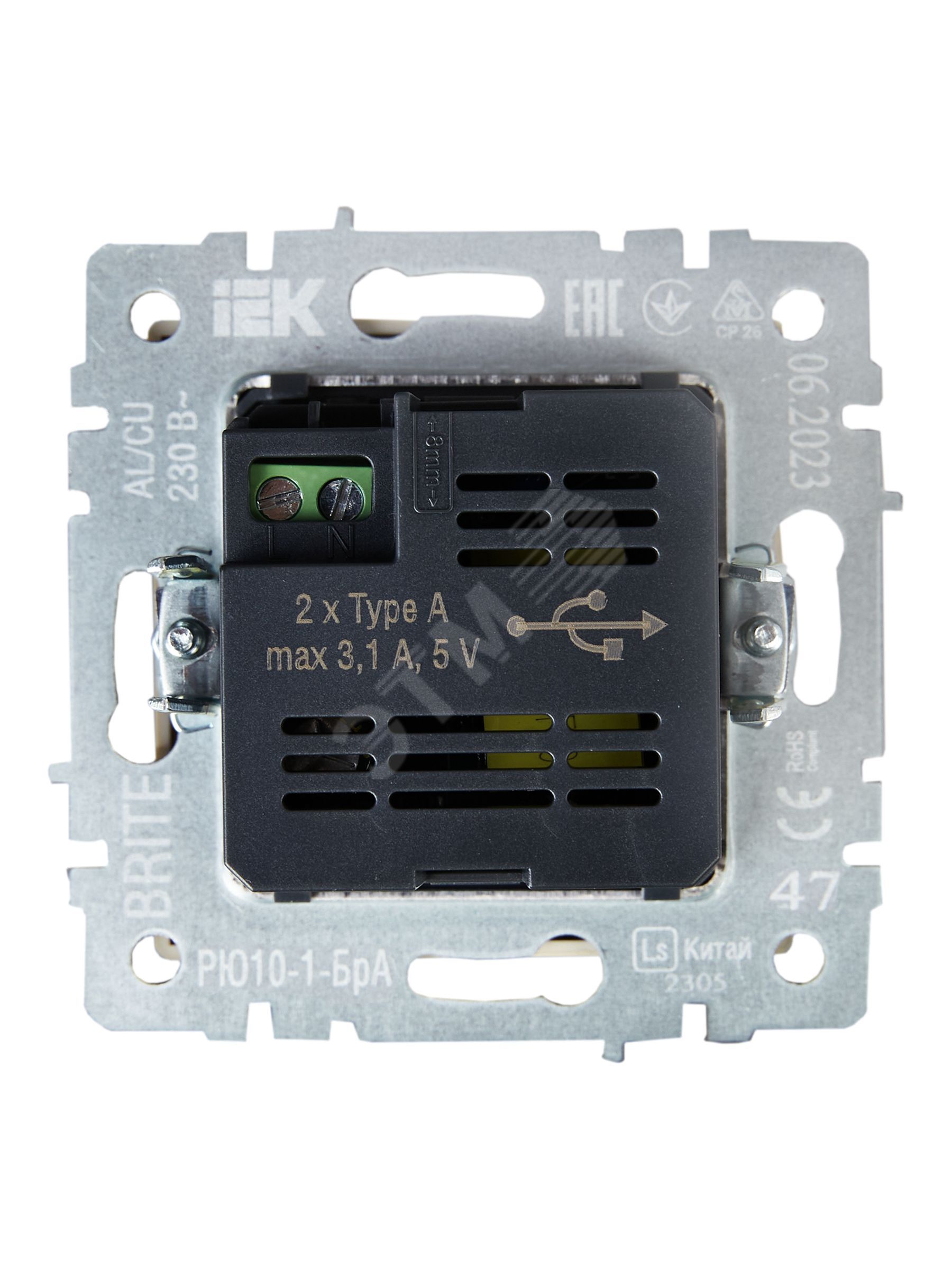 Купить BRITE Розетка USB A+A 3.1А РЮ10-1-БрА алюминий в Казани BRITE Розетка USB A+A 3.1А РЮ10-1-БрА алюминий
