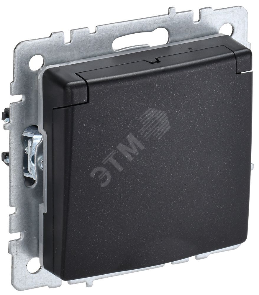 BRITE Розетка с заземлением с защитными шторками и крышкой 16А IP44 РСбш10-3-44-БрЧ черный