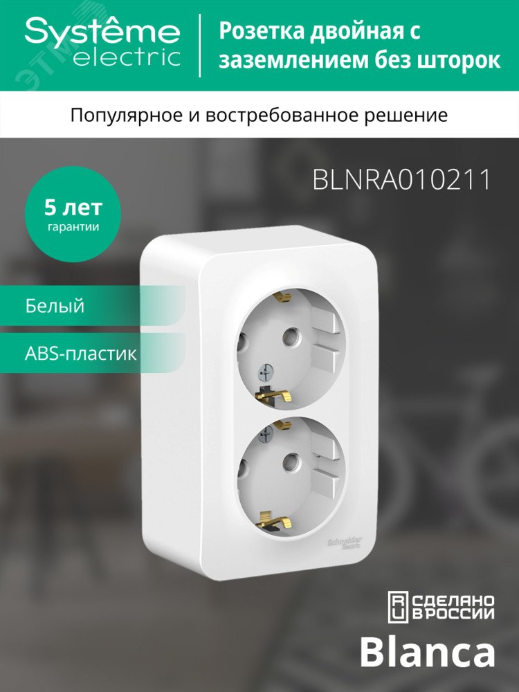 Купить BLANCA розетка наружная двойная с заземлением без шторок с изолирующей пластиной, 16А, 250В, белый в Казани BLANCA розетка наружная двойная с заземлением без шторок с изолирующей пластиной, 16А, 250В, белый
