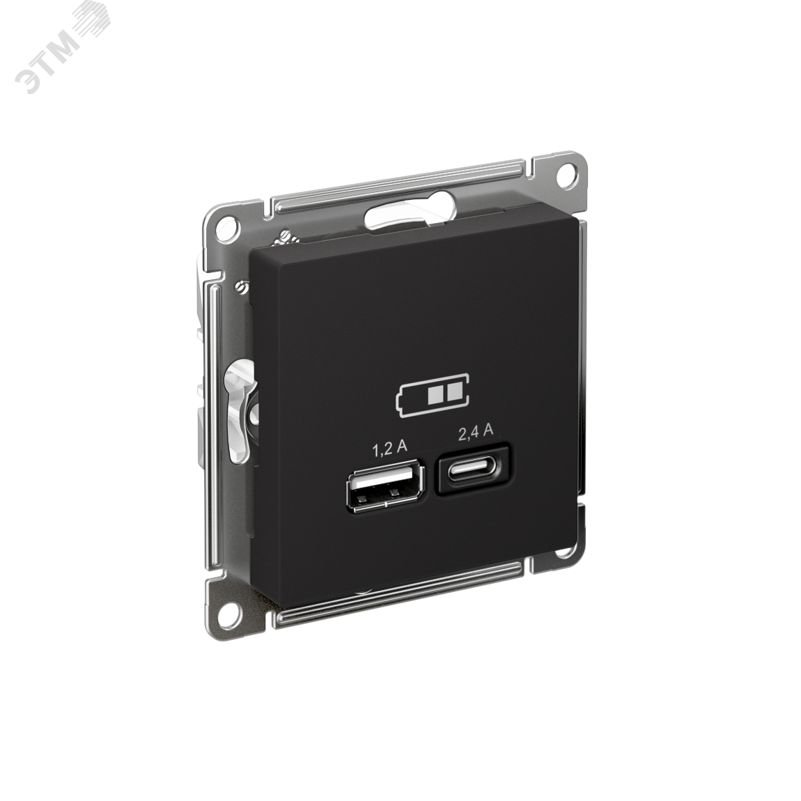 РОЗЕТКА USB ATLASDESIGN A+С, 5В/2,4А, 2х5В/1,2 А, механизм, КАРБОН