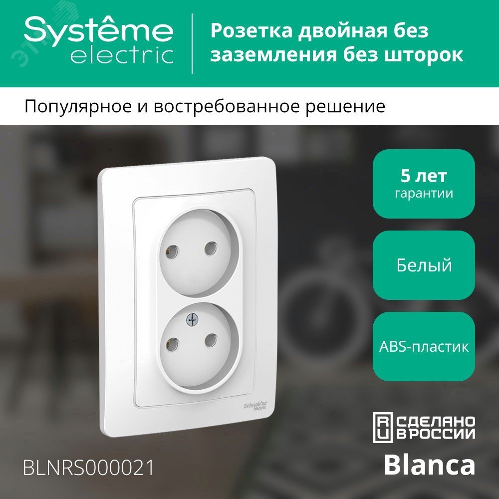 Купить BLANCA скрытой установки розетка двойная без заземления без шторок, 16А, 250В, белый в Казани BLANCA скрытой установки розетка двойная без заземления без шторок, 16А, 250В, белый