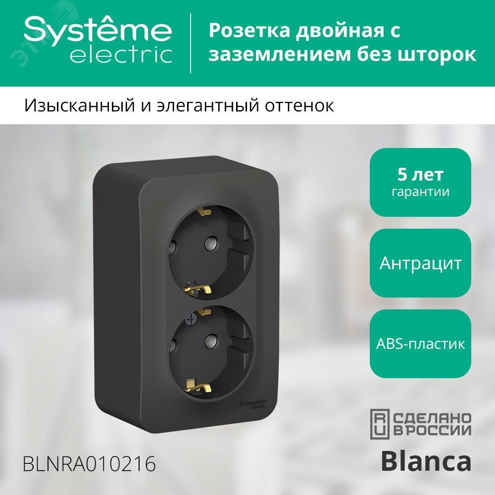 Купить BLANCA розетка наружная двойная с заземлением без шторок с изолирующей пластиной, 16А, 250В, антрацит в Казани BLANCA розетка наружная двойная с заземлением без шторок с изолирующей пластиной, 16А, 250В, антрацит