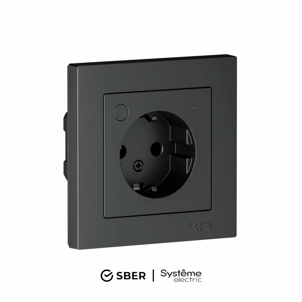 ATLASDESIGN SMART РОЗЕТКА с заземл., со шт., Zigbee, L+N, 16А, мех., КАРБОН