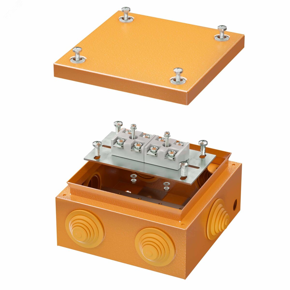 Купить Коробка стальная FS с кабельными вводами и клеммниками IP55 150х150х80мм 4р 450V 20A 10мм.кв нерж.контакт в Казани Коробка стальная FS с кабельными вводами и клеммниками IP55 150х150х80мм 4р 450V 20A 10мм.кв нерж.контакт