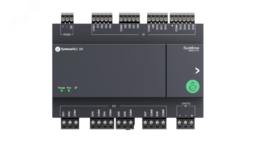 Реле интеллектуальное SR1, 24 VDC, без дисплея, без возможности расширения, 24 IO: 16 дискретных входов, 8 дискретных выходов (реле, 3 A), 1xRS485, 1xUSB (Type C)