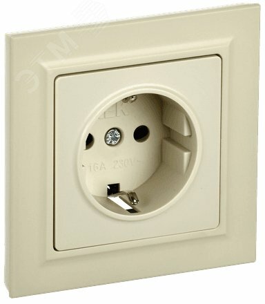 BRITE Розетка 1 пост с заземлением с защитными шторками 16А в сборе РСР14-1-0-БрКр бежевый IEK