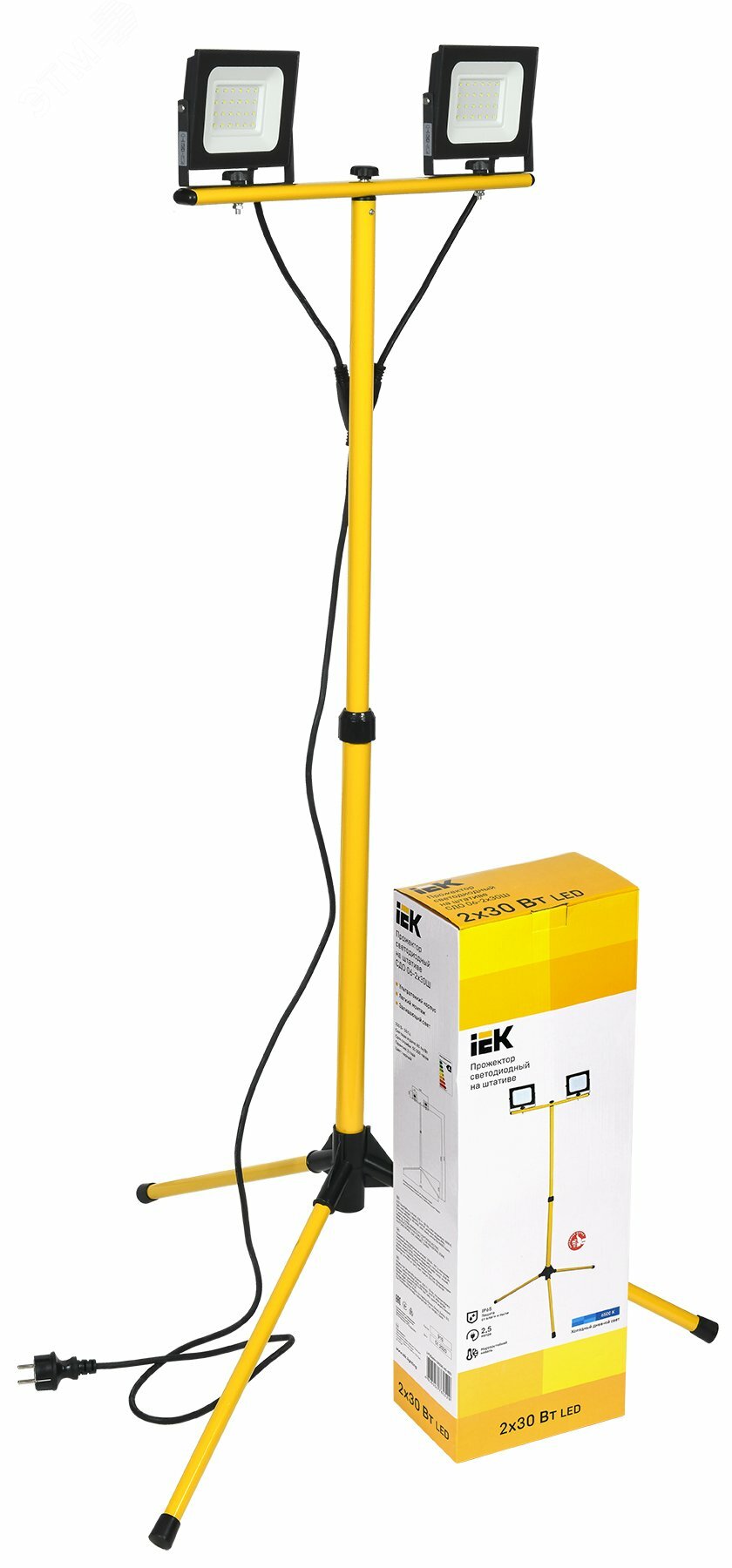 Прожектор светодиодный СДО 06-2×30Ш штатив 6500К IP65 черный