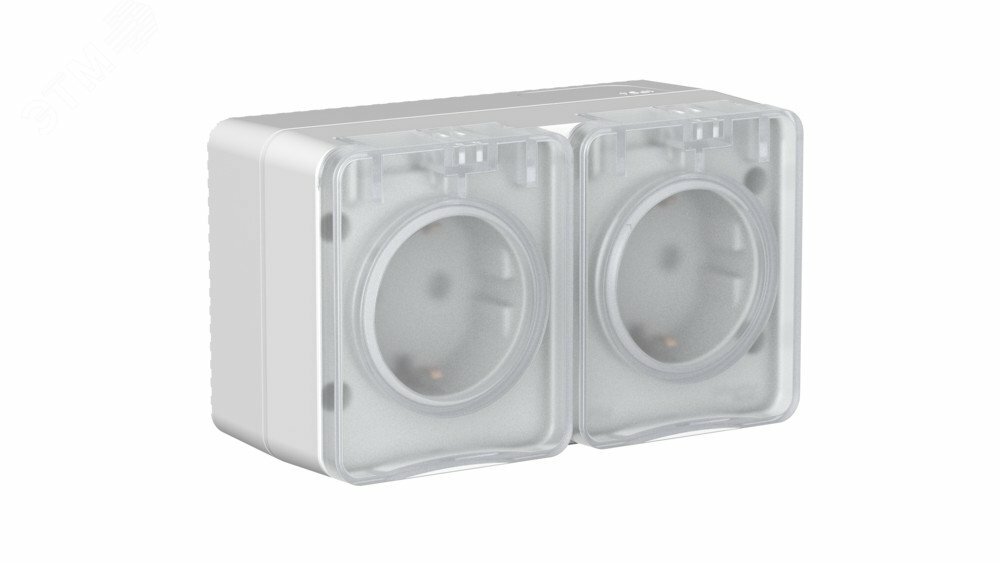 AtlasDesign PROFI IP54 открытой установки розетка двойная с з/к со шторками 16А, серый