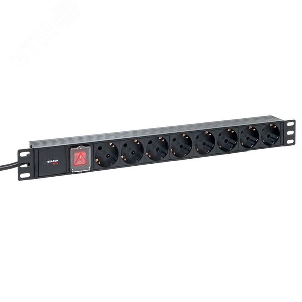 Блок розеток PDU TERACOM PRO 19» 1U 16А/250В 8 розеток Schuko с выключателем шнур питания длиной 2 метра сечение 3×1.5 мм2 вилка Schuko корпус пластик черный