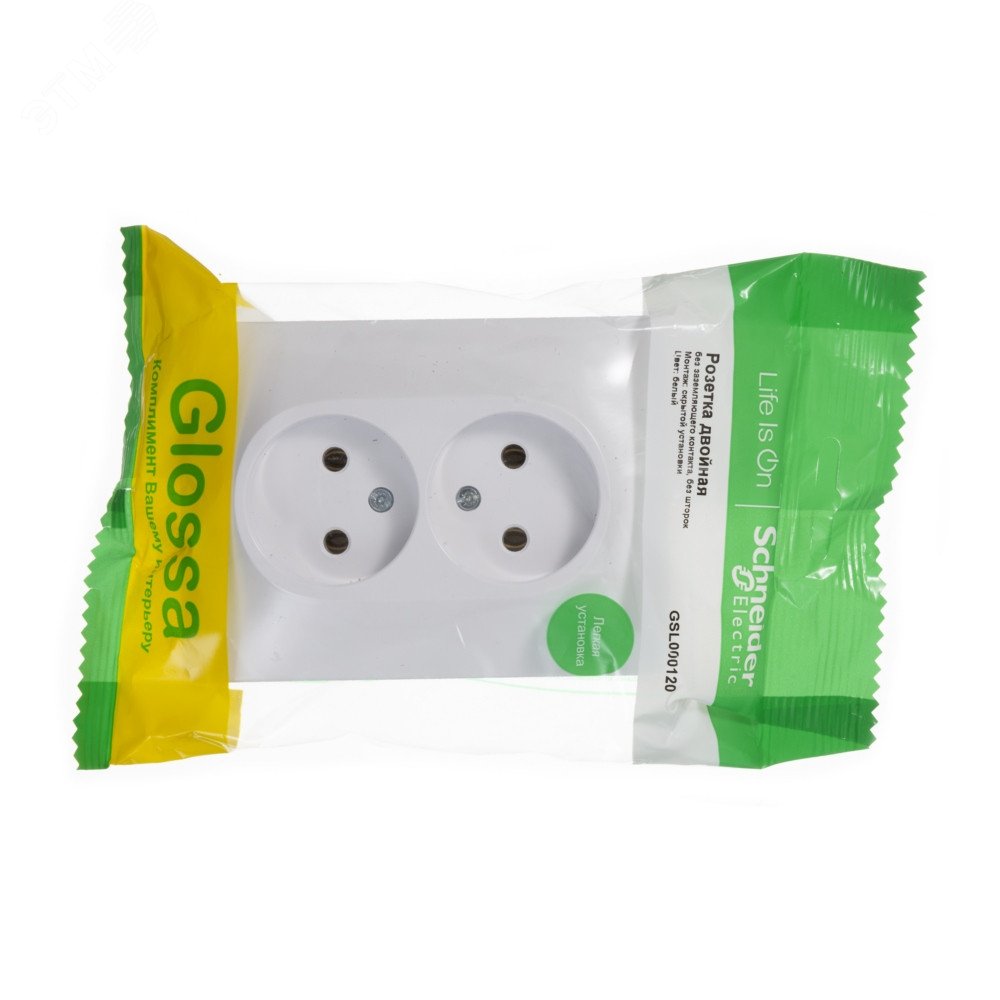 Купить GLOSSA Розетка двойная без заземления в сборе белая в Казани GLOSSA Розетка двойная без заземления в сборе белая