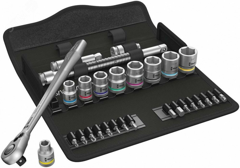 Набор с трещоткой 8100 SB 11 Zyklop Metal Switch с реверсом DR 3/8 29 предметов