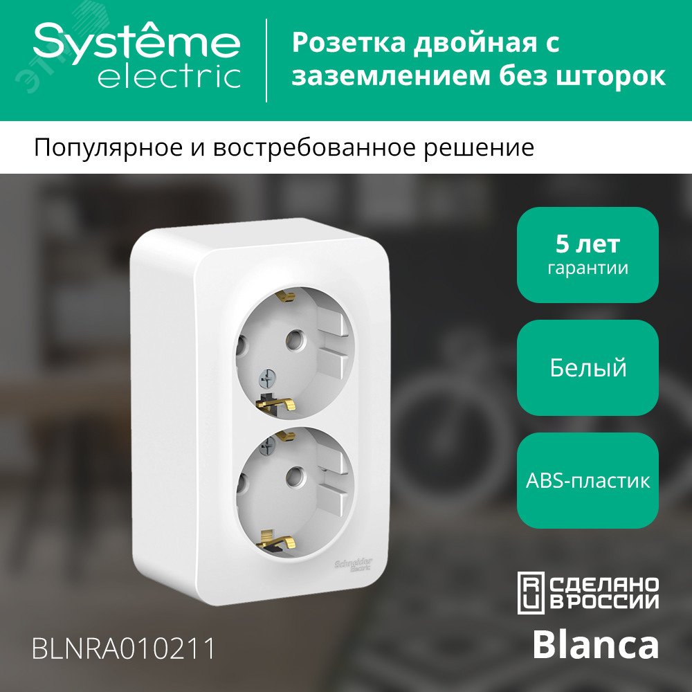 Купить BLANCA розетка наружная двойная с заземлением без шторок с изолирующей пластиной, 16А, 250В, белый в Казани BLANCA розетка наружная двойная с заземлением без шторок с изолирующей пластиной, 16А, 250В, белый