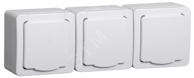 Гермес PLUS Розетка тройная с заземлением наружная белая IP54