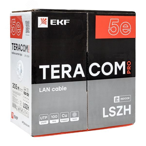 Купить Витая пара TERACOM PRO 5E U/UTP 4 пары solid 24AWG LSZH нг(А)-HF серый 305м в Казани Витая пара TERACOM PRO 5E U/UTP 4 пары solid 24AWG LSZH нг(А)-HF серый 305м