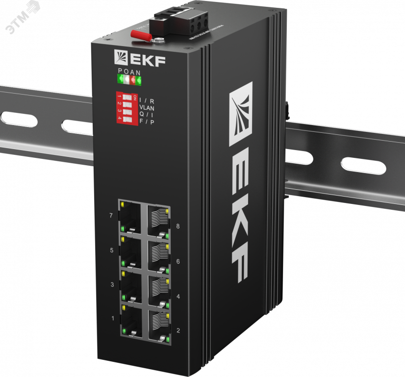 Коммутатор промышленный неуправляемый U-8GT, 8 портов 10/100/1000Base-T(X) RJ45, монтаж на динрейку TSX EKF