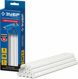 Стержни прозрачные сверхпрочные клеевые Профессионал, d 11 х 200 мм (11-12 мм) 12 шт. 240 г.