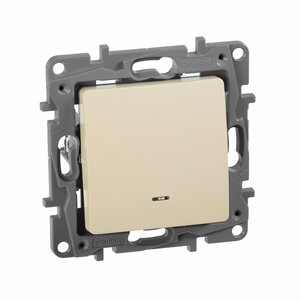 Выключатель 1-клавишный проходной с подсветкой/индикацией 10А безвинтовое крепление слоновая кость ETIKA