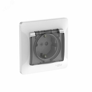 GLOSSA РОЗЕТКА с заземлением со шторками с крышкой, 16А, IP44, в сборе, быстрозажимные клеммы, БЕЛЫЙ