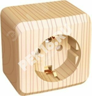 ЭТЮД Розетка наружная с заземлением со шторками сосна