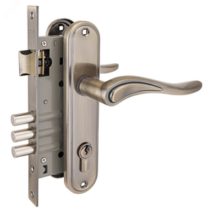 Замок врезной цилиндровый с ручками для деревянных дверей АЛЛЮР 102/3 AB старая бронза