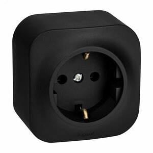 Розетка 1-местная для открытой установки с заземлением без защитных шторок 16А черный матовый QUTEO