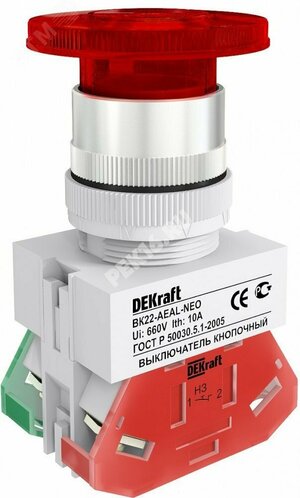 Кнопка красная с фиксацией AEAL-22 Гриб с подсветкой неон 220В ВK-22