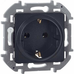 Розетка 1-местная с заземлением без защитных шторок 16А антрацит INSPIRIA