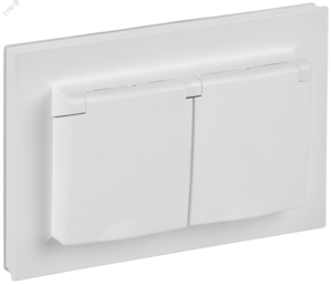 BRITE Розетка 2-местная с заземлением с защитными шторками и крышкой 16А в сборе IP44 РСбш12-3-44-БрАБ арктический белый IEK