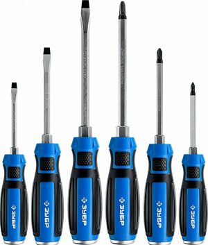 Набор: Отвертки ударные »Профессионал» »УДАРНИК», сквозной Cr-V стержень с усилит.под ключ, 2-хкомп.рук, магн.наконечник, в коробке, 6предм