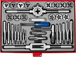 Набор метчиков и плашек, сталь 9ХС 35 предметов