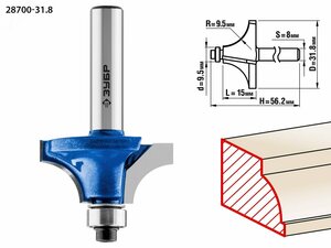 Кромочная калевочная фреза Профессионал №1, 31.8×15 мм, радиус 9.5 мм (28700-31.8)