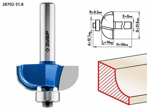 Фреза кромочная калевочная №2 31,8×14мм, радиус 9.5мм