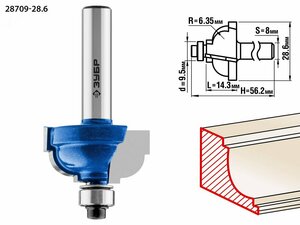Фреза кромочная калевочная №7 28,6×16мм, радиус 6.3мм (28709-28.6)