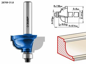 Фреза кромочная калевочная №7 31,8×17мм, радиус 8мм (28709-31.8)