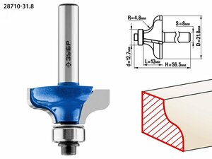 Фреза кромочная калевочная №8 31,8×14мм, радиус 4.8мм