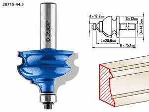 Фреза кромочная фигурная №4 44,5×28мм, хвостовик 12мм