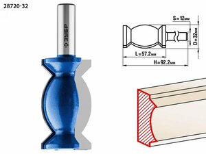 Фреза кромочная фигурная №9 32×57мм, хвостовик 12мм