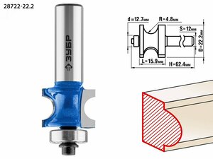 Фреза полустержневая с подшипником 22.2×25.4мм, радиус 4.8мм